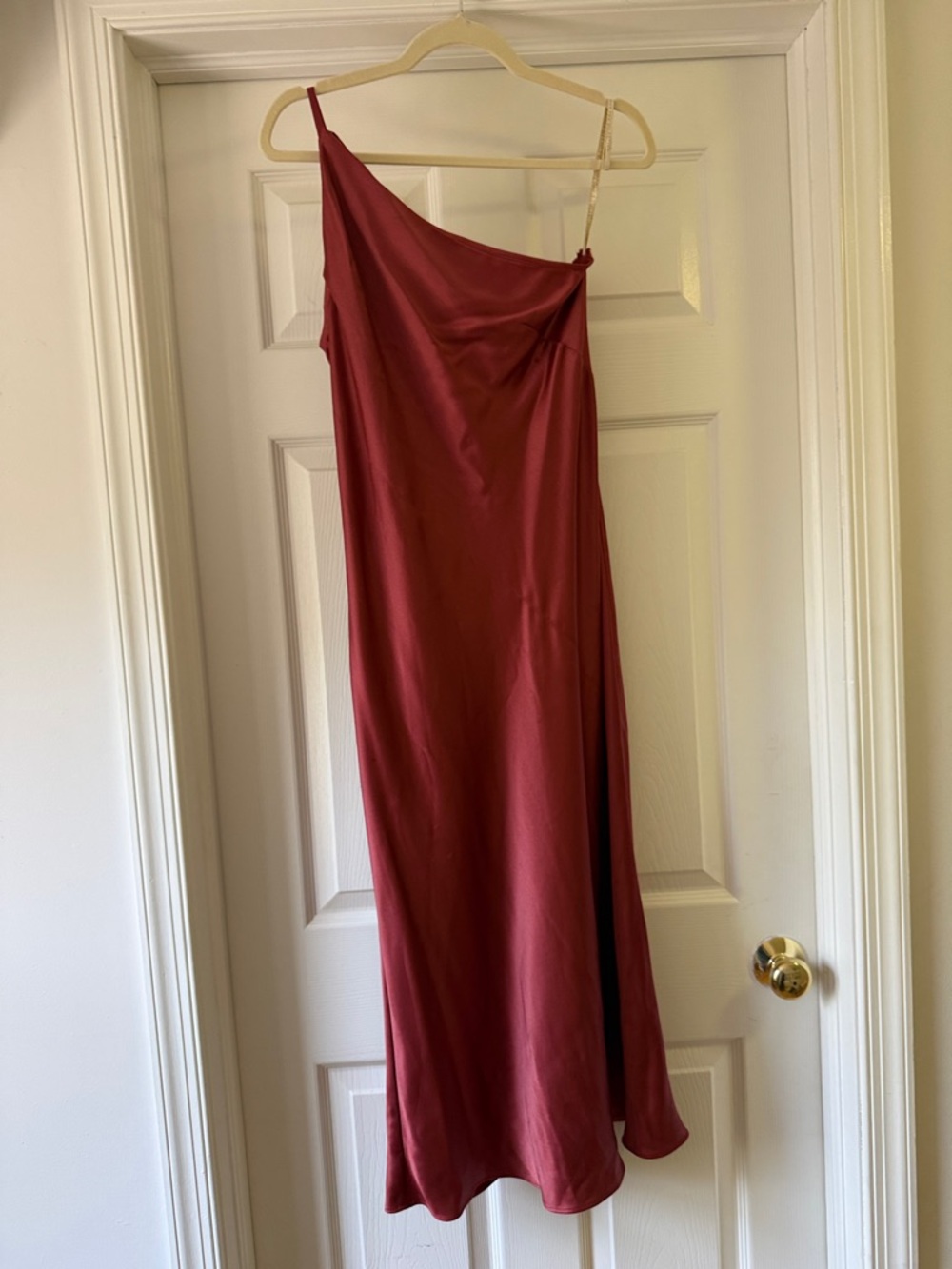 Jenny Yoo One-Shoulder Wine Satin Gown